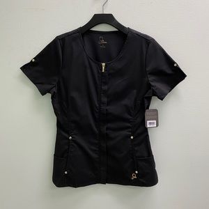 Black Jaanuu Stylish Full-Zip Scrub Top